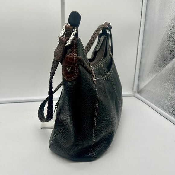 Brighton Leather Woven Tassel‎ Shoulder Bag Black Brown Rectangle Pockets Zipper - Picture 7 of 11